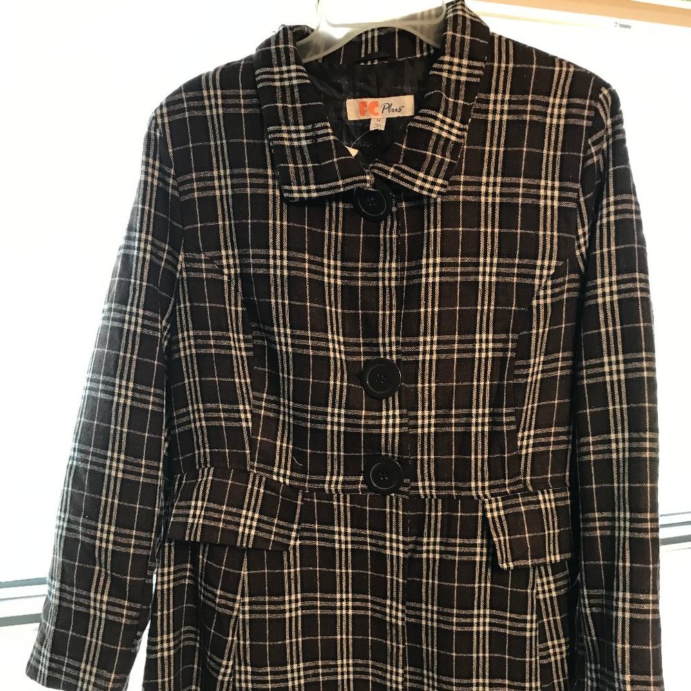 FC Plus Brand Wool blend Brown Plaid Dress Coat